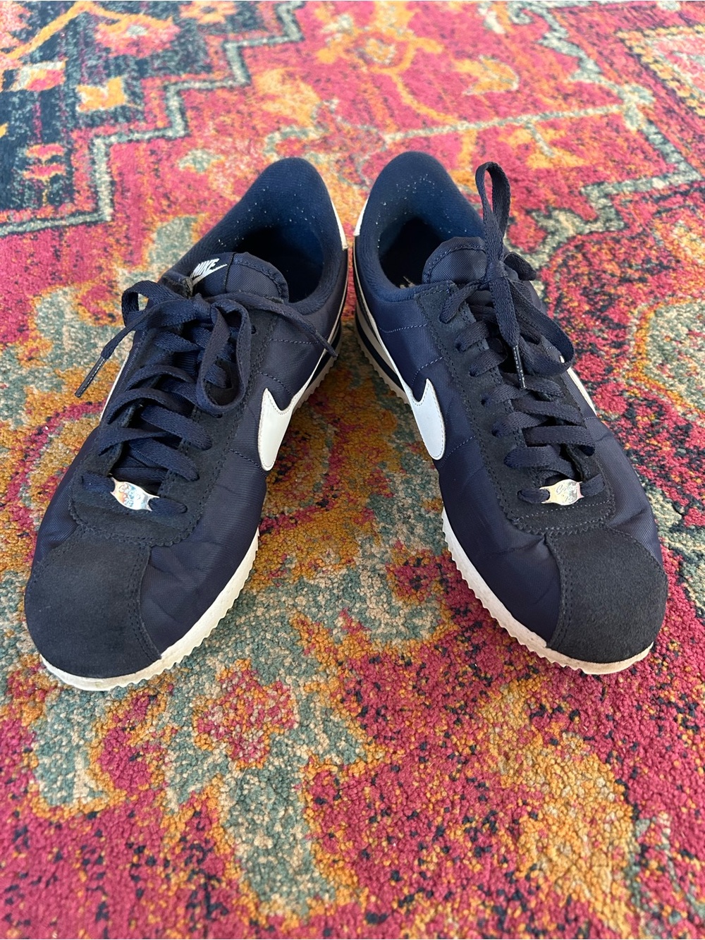 Nike | Women’s Navy Blue Canvas/Suede Lace Up Cortez Sneakers White Swoosh 8.5 - Picture 5 of 16